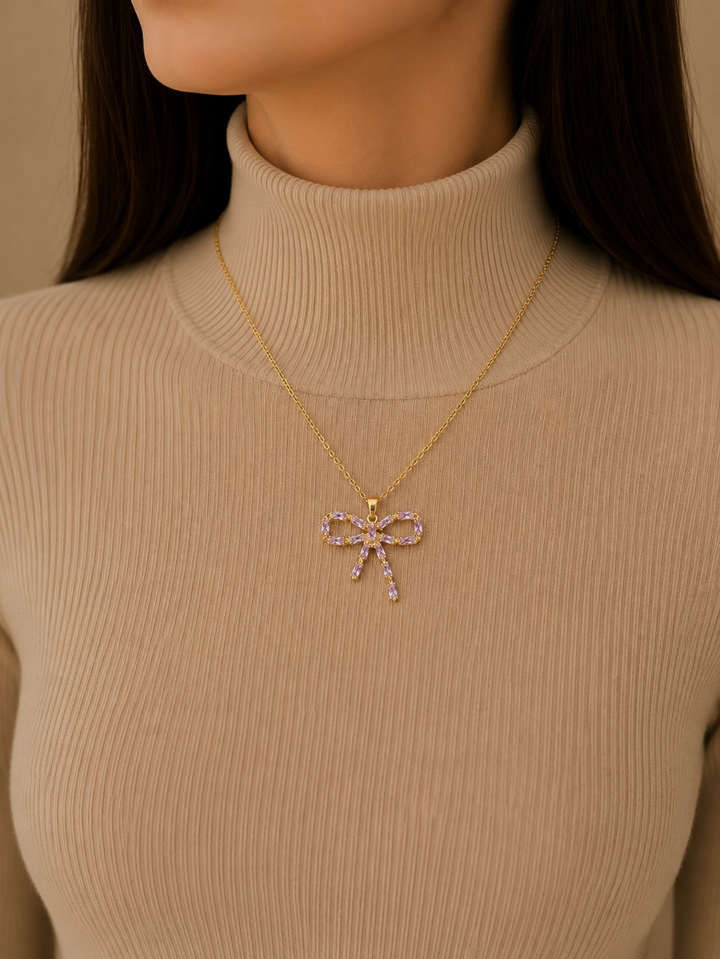Pink Crystal Bow Pendant Necklace