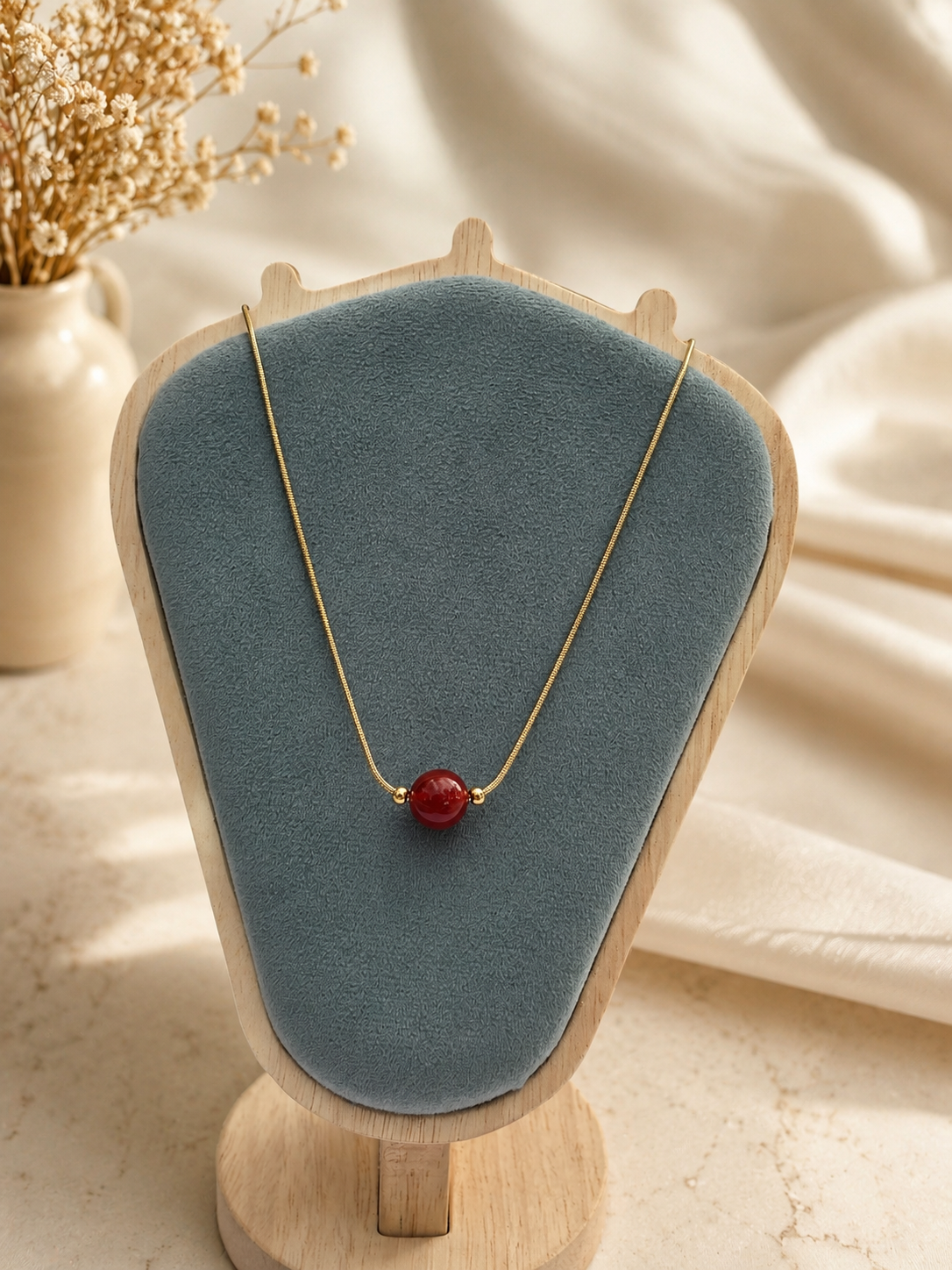 Ruby Glow Bead Necklace