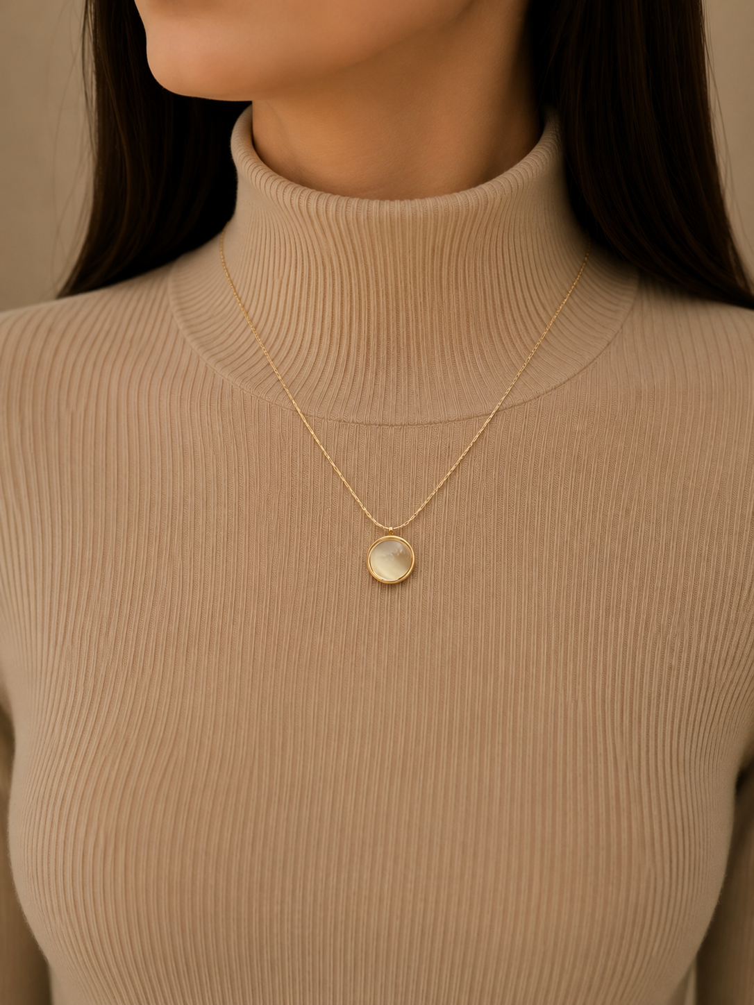 Moonstone Circle Pendant Necklace