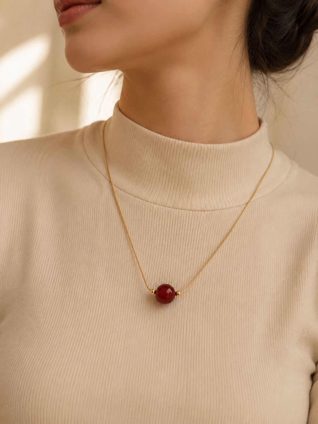 Ruby Glow Bead Necklace