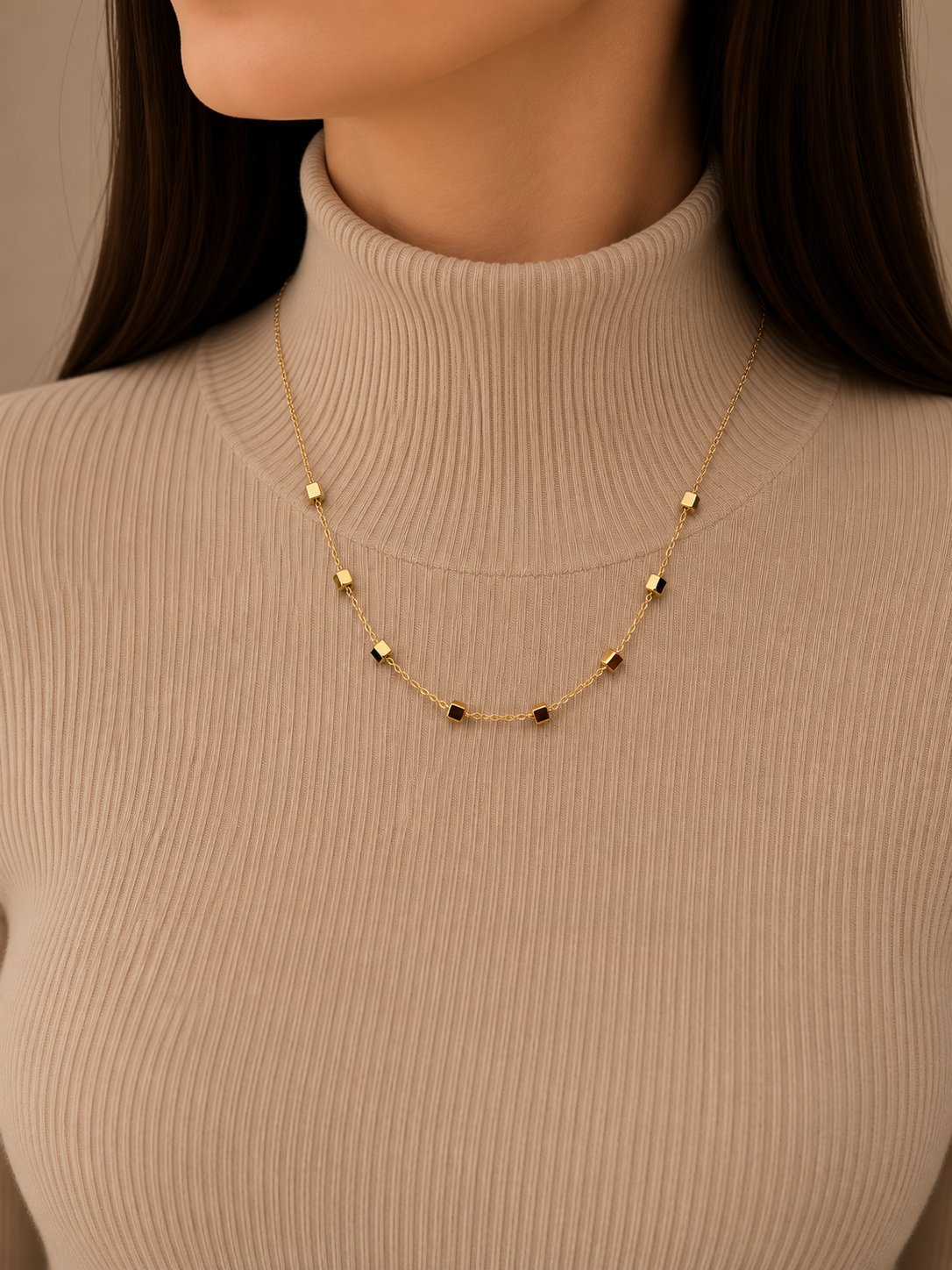 Gold Cube Station Necklace
