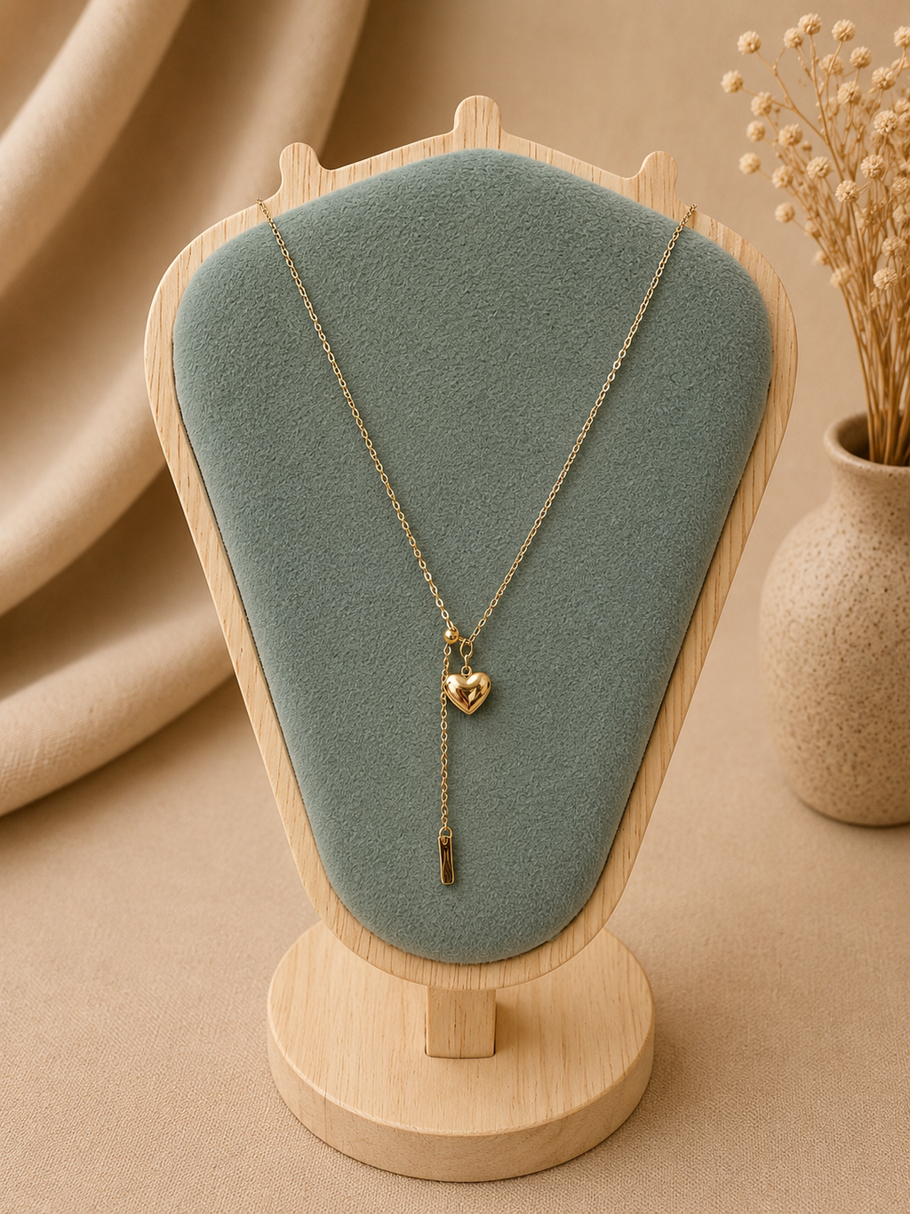 Puffy Heart Lariat Necklace