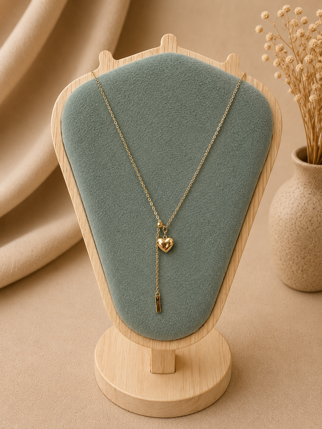 Puffy Heart Lariat Necklace