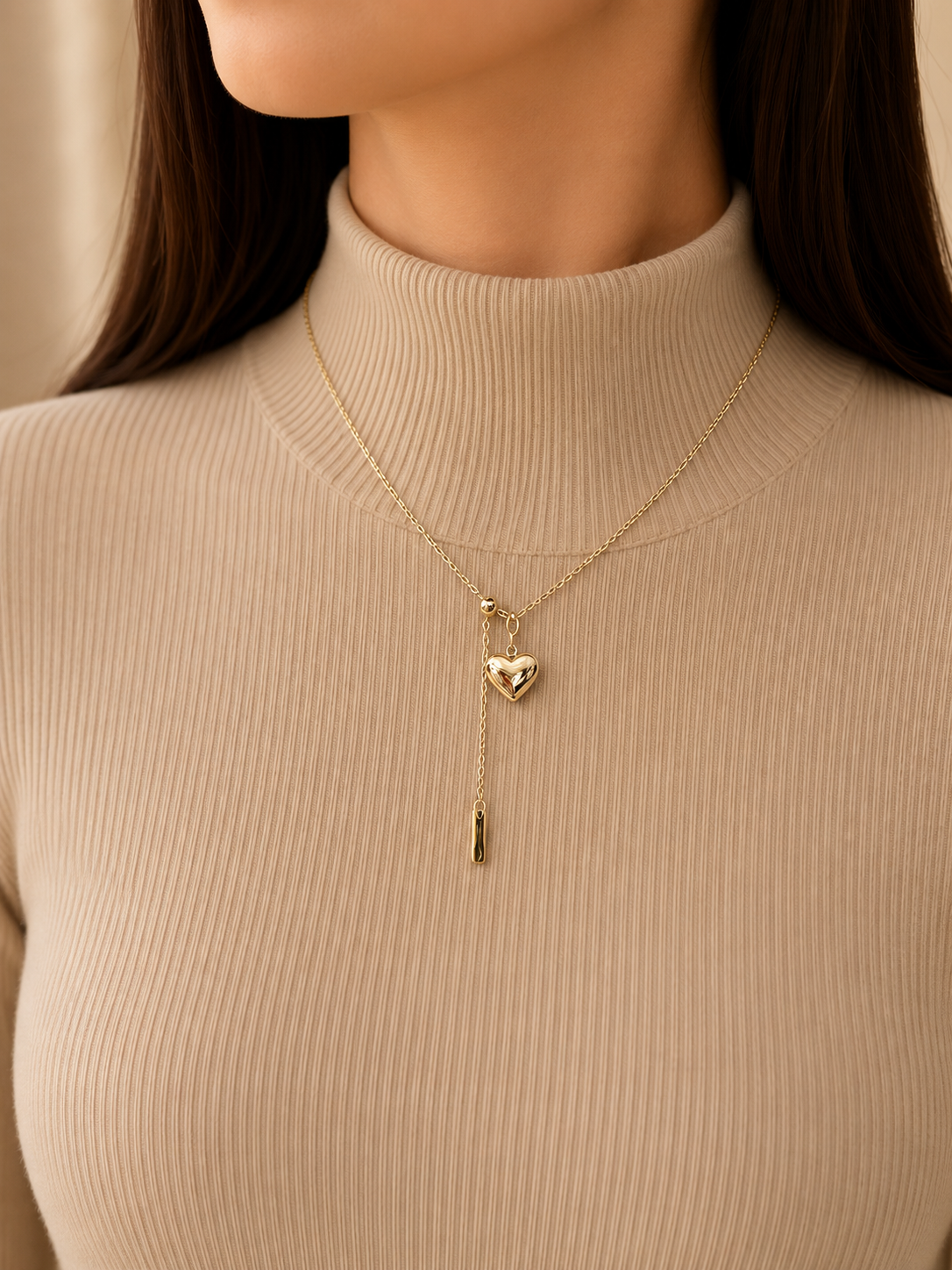 Puffy Heart Lariat Necklace