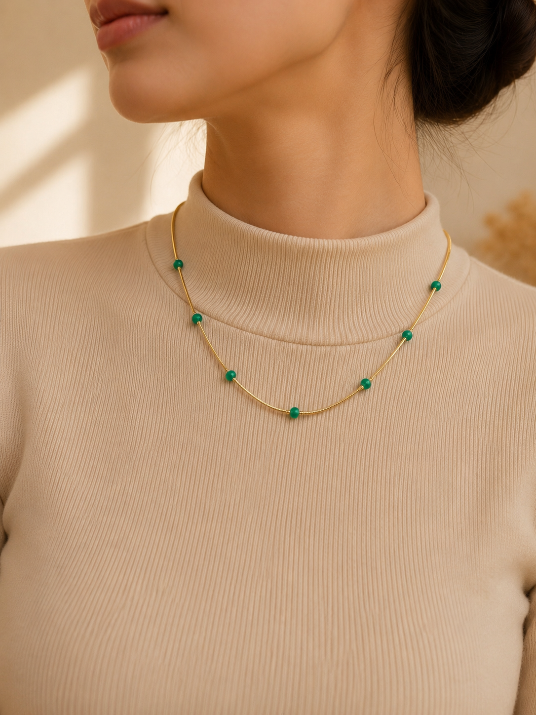 Emerald Bead Station Necklace