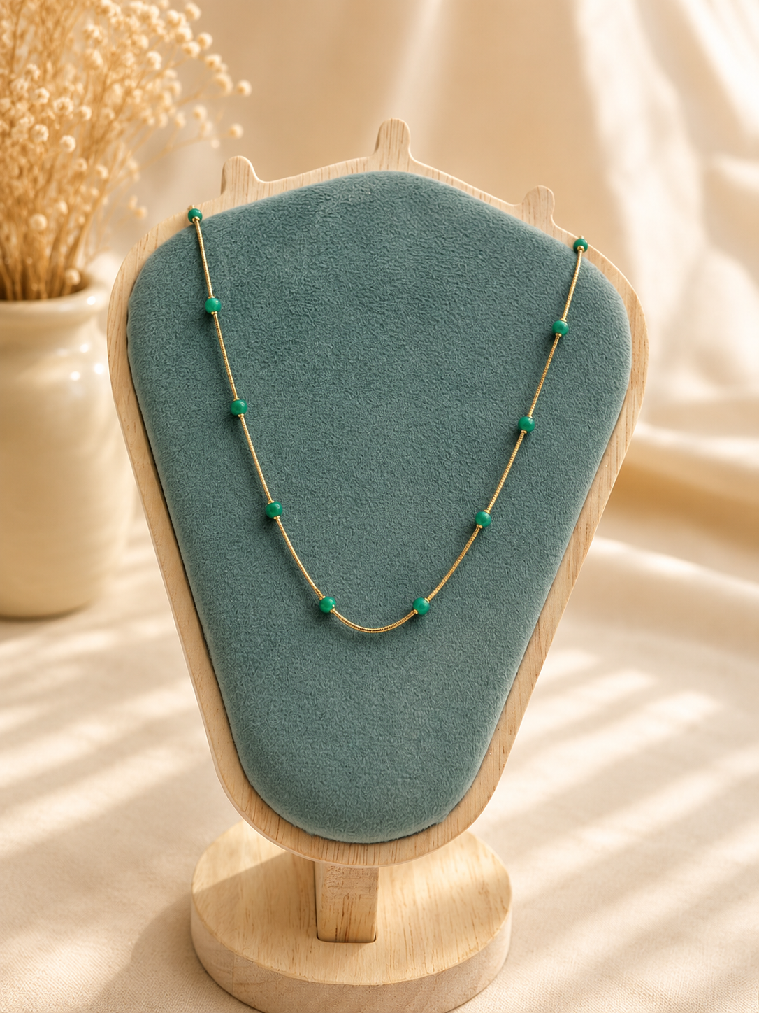 Emerald Bead Station Necklace