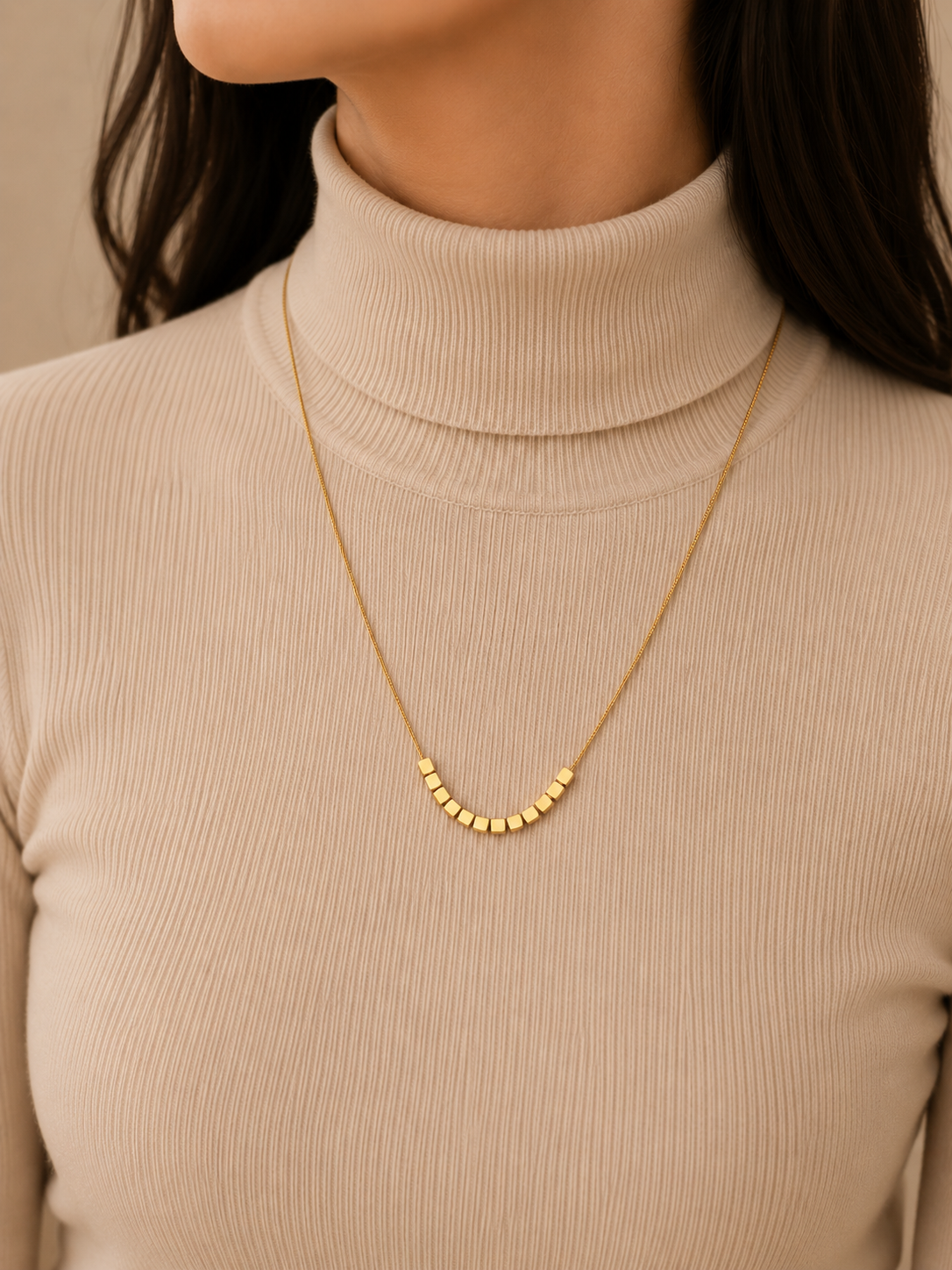 Gold Cube Bead Necklace