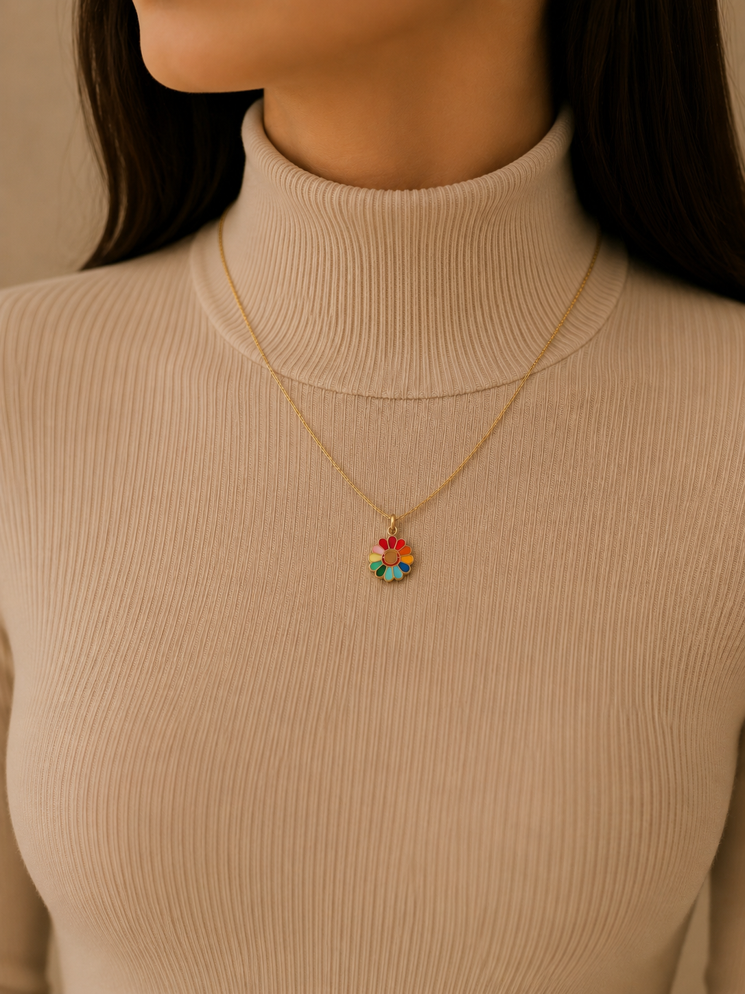 Rainbow Daisy Pendant Necklace