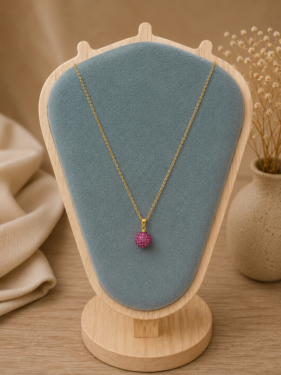 Ruby Pavé Ball Pendant Necklace