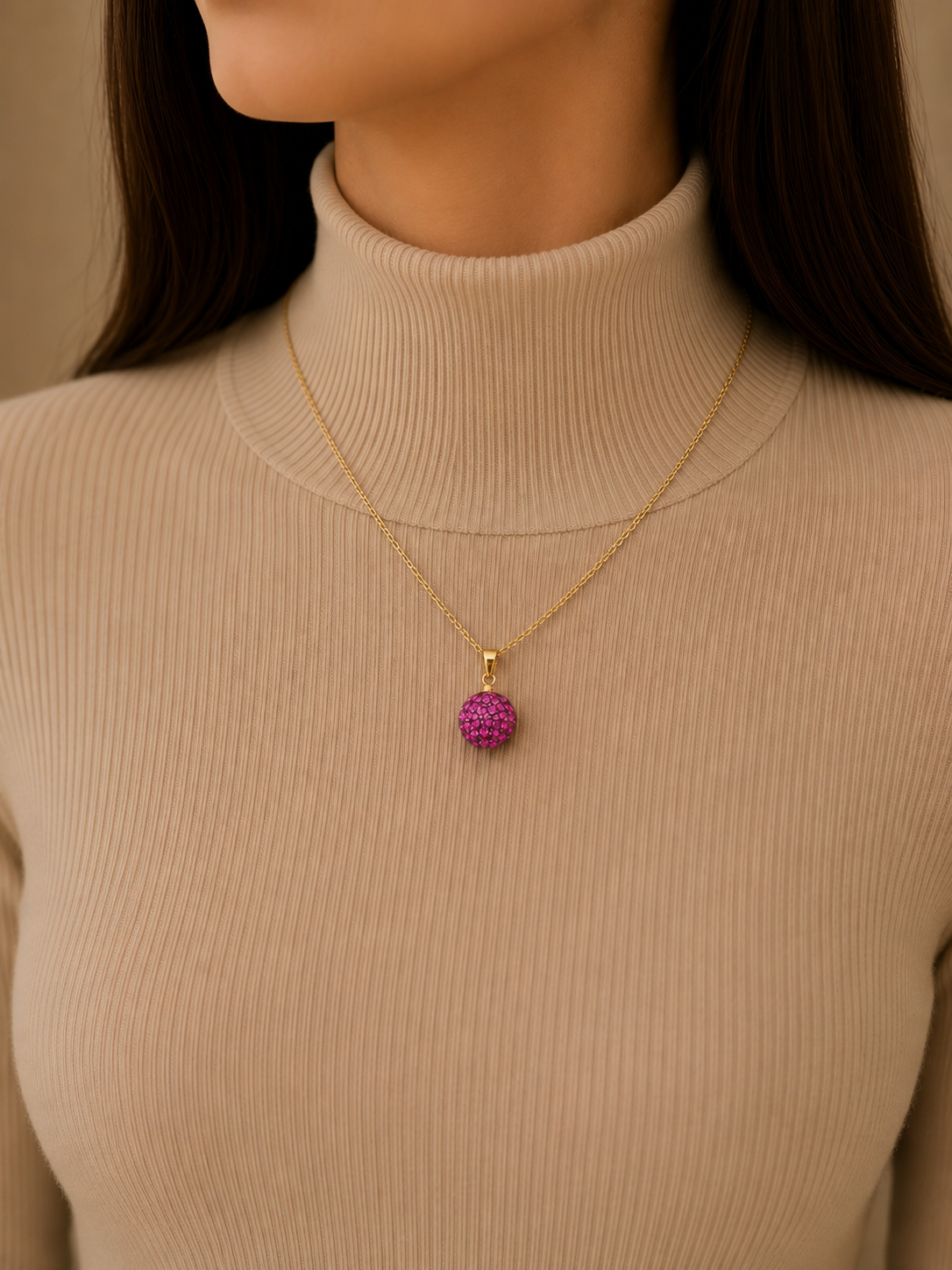 Ruby Pavé Ball Pendant Necklace
