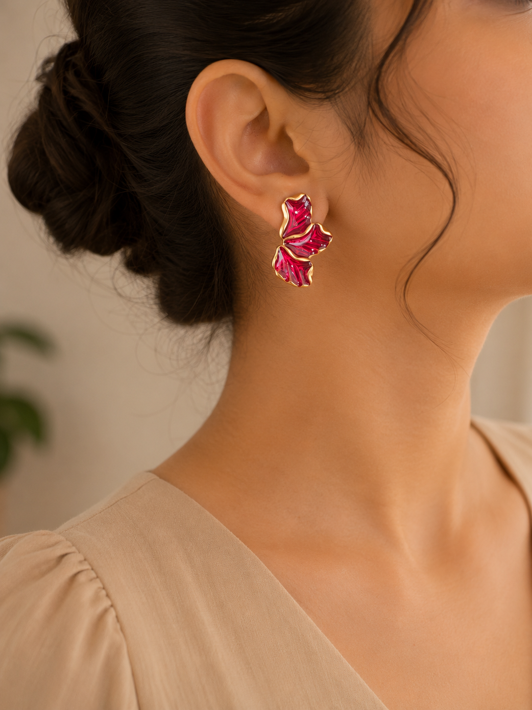 Ruby Petal Stud Earrings