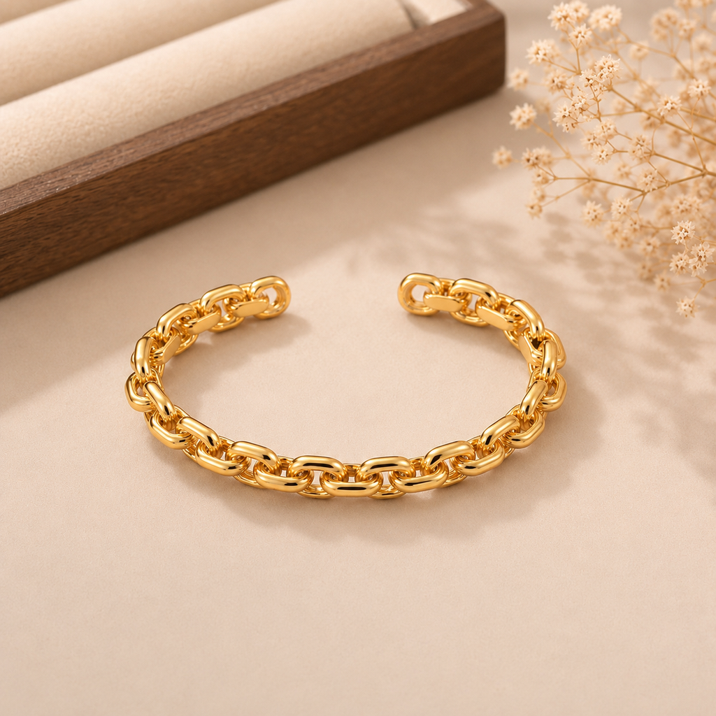Golden Link Cuff Bangle