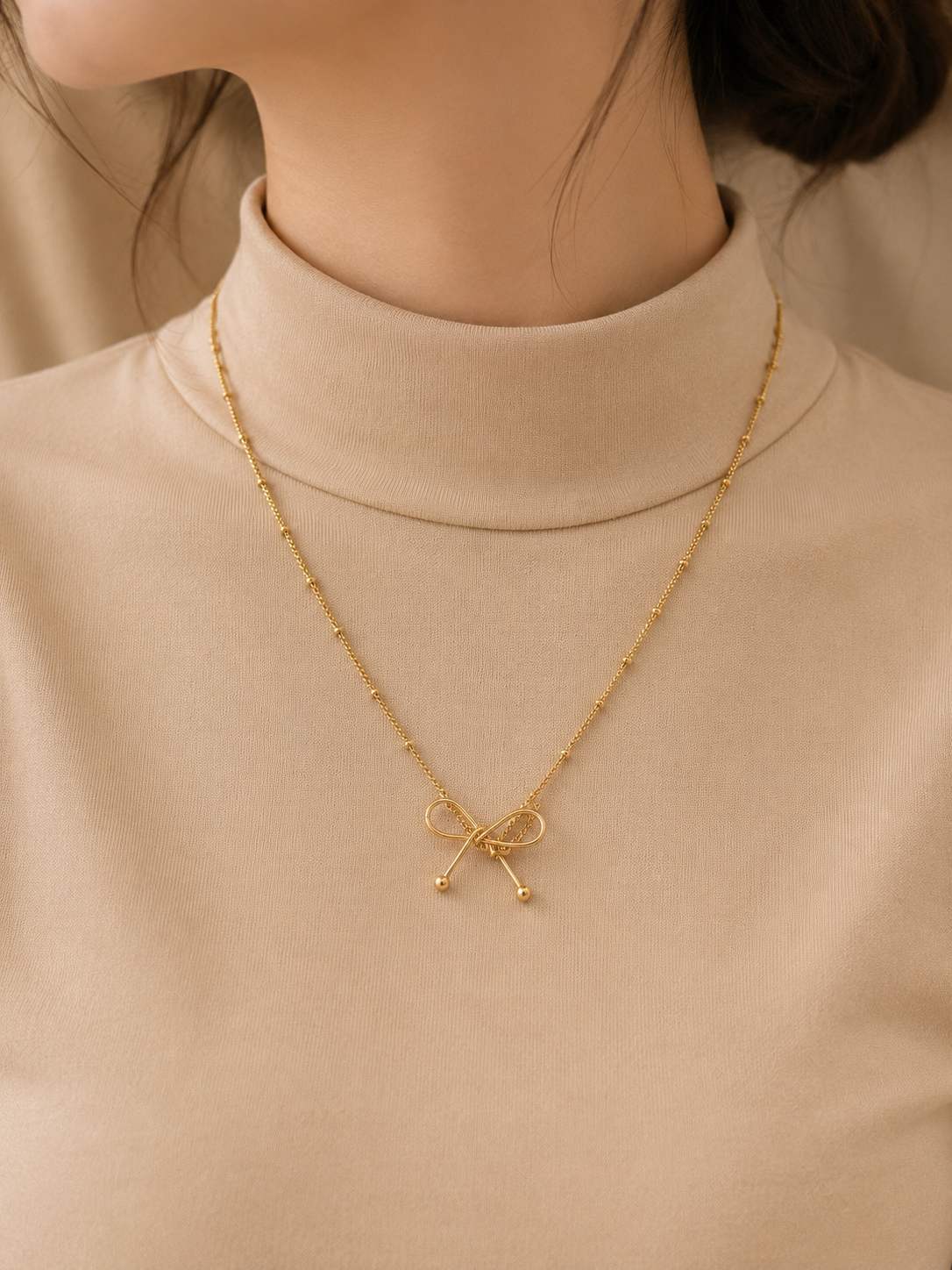 Golden Bow Charm Necklace