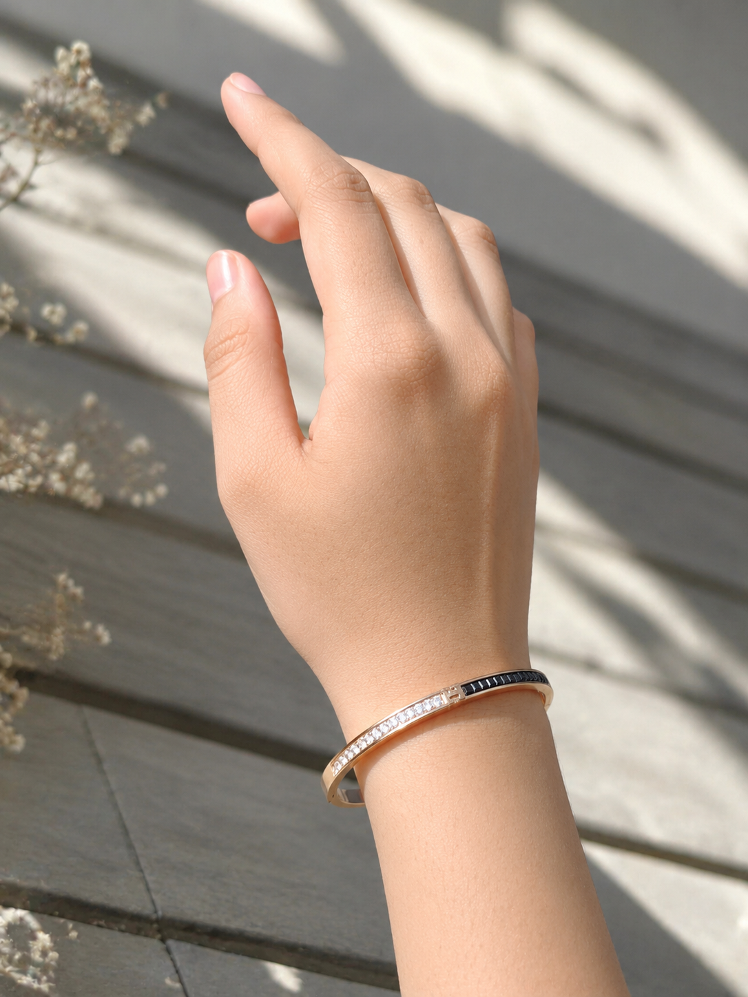 Rose Gold Dual-Tone Crystal Open Bangle
