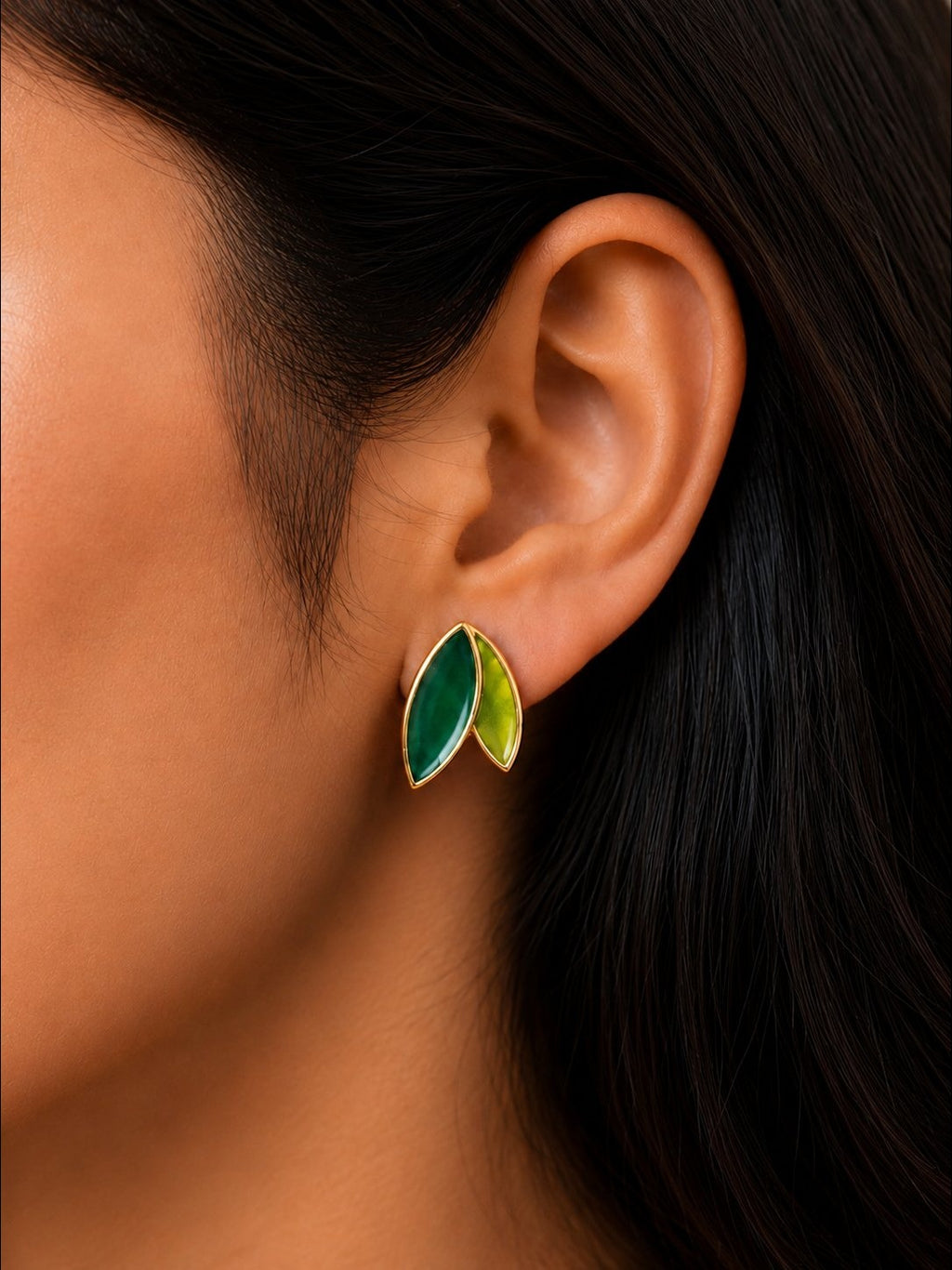 Green Leaf Stud Earrings