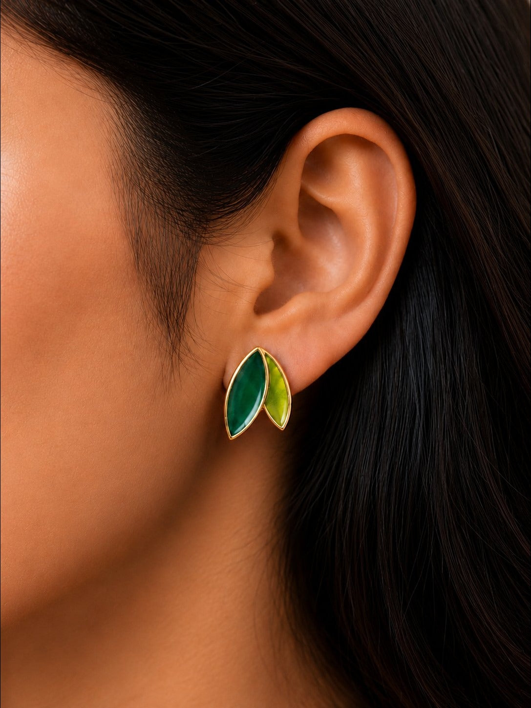 Green Leaf Stud Earrings