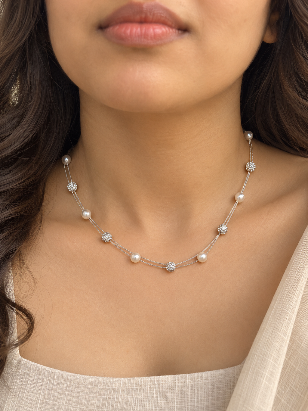 Pearl & Crystal Double-Strand Necklace
