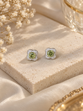 Green Clover Crystal Stud Earrings