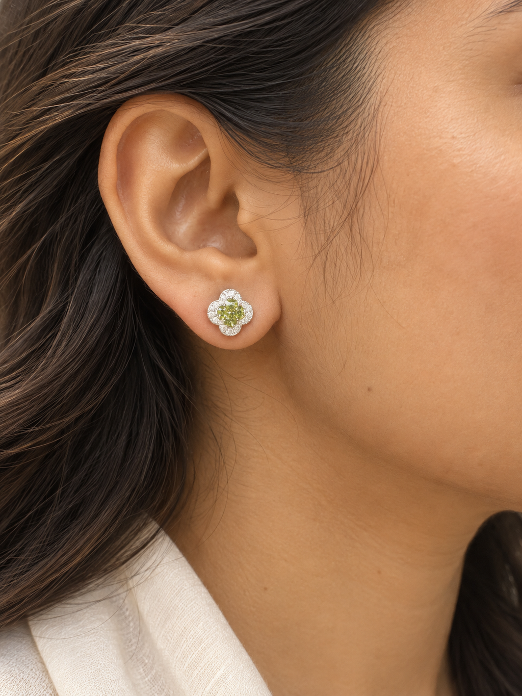 Green Clover Crystal Stud Earrings