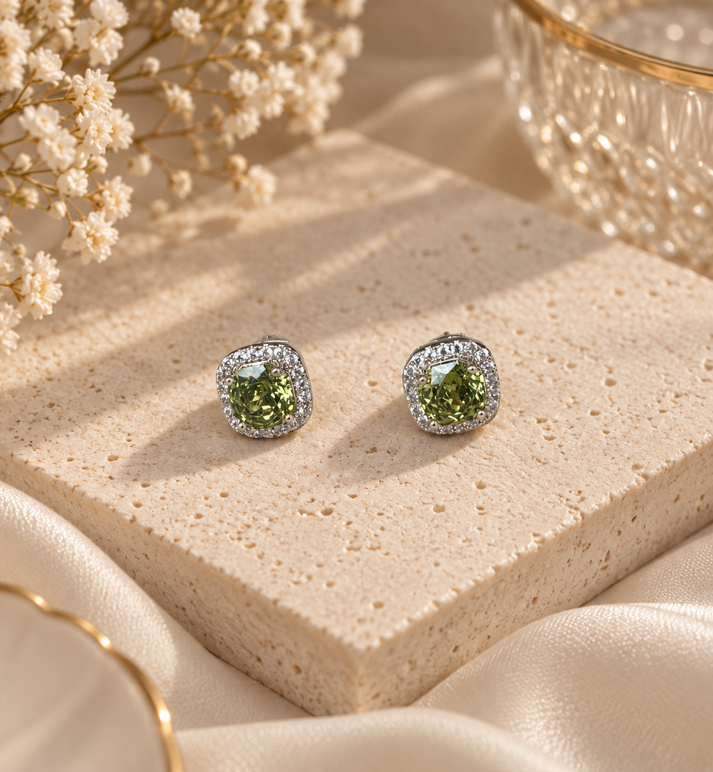 Olive Green Halo Stud Earrings