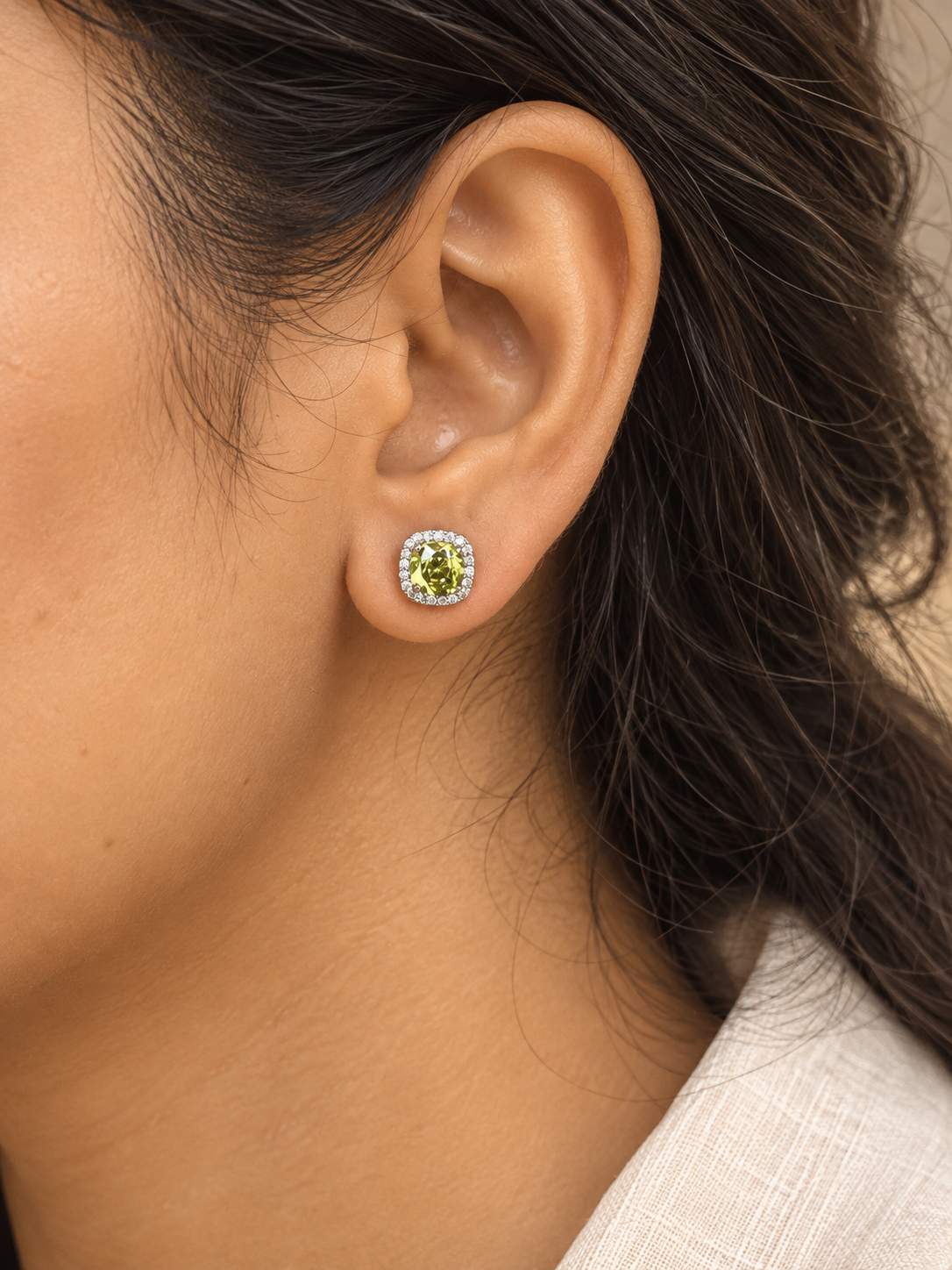 Olive Green Halo Stud Earrings