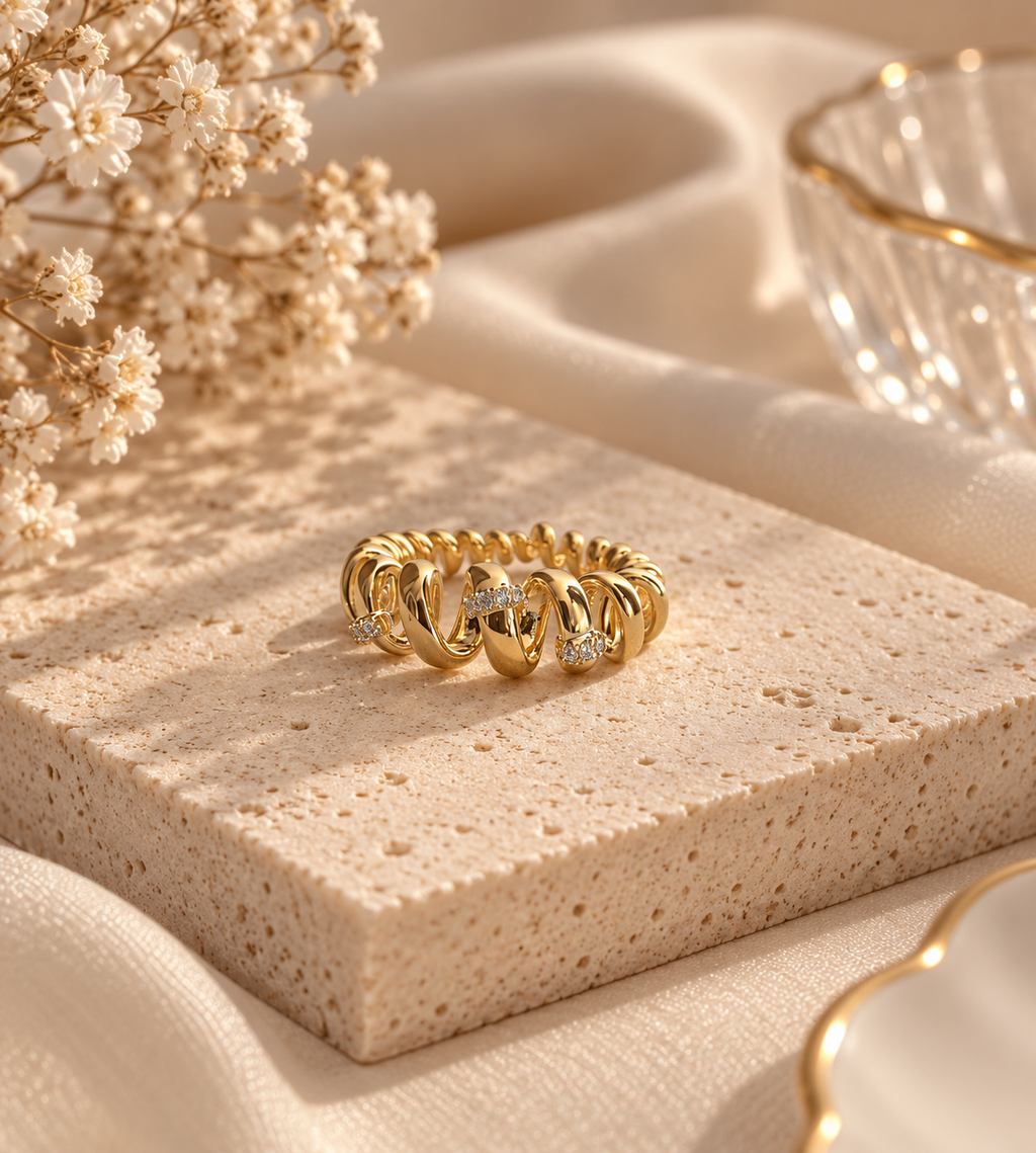 Sculpted Spiral Crystal Ring