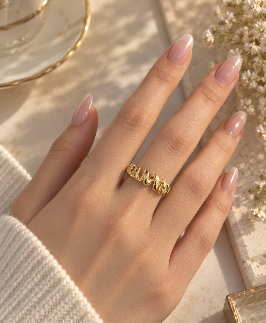 Sculpted Spiral Crystal Ring