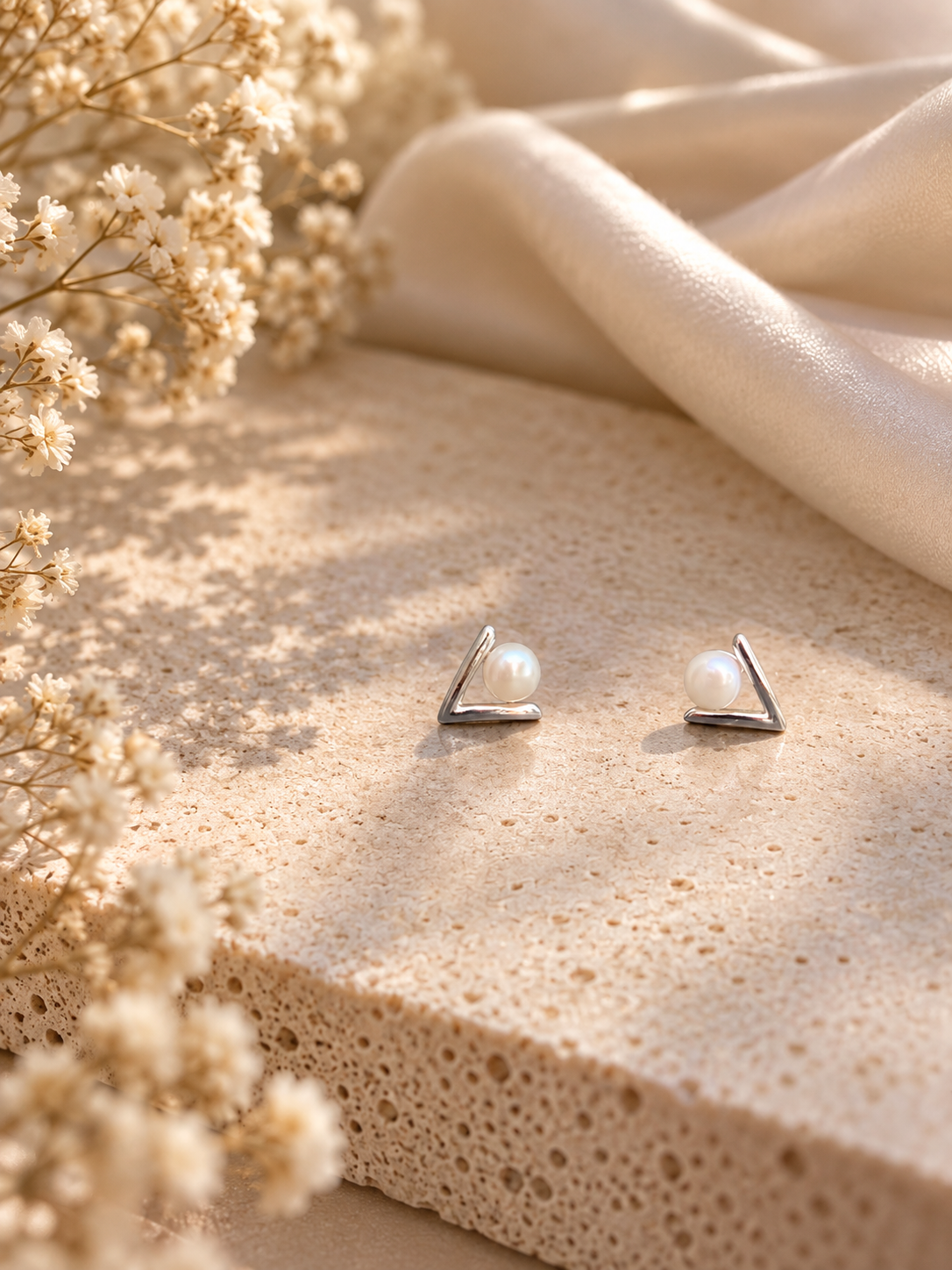 Pearl Triangle Stud Earrings