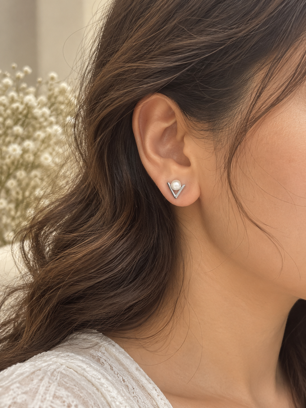 Pearl Triangle Stud Earrings