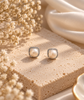 Pearl Square Halo Stud Earrings