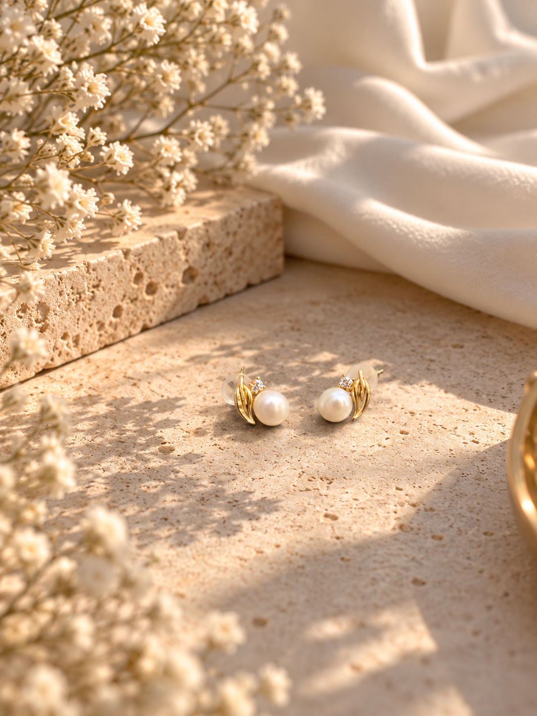 Pearl Leaf Accent Stud Earrings