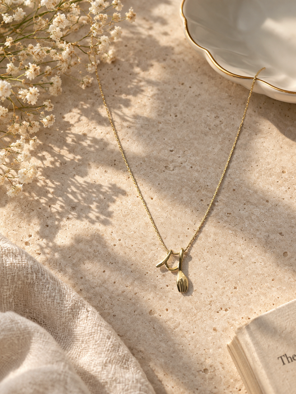 Sculpted Gold Drop Pendant Necklace