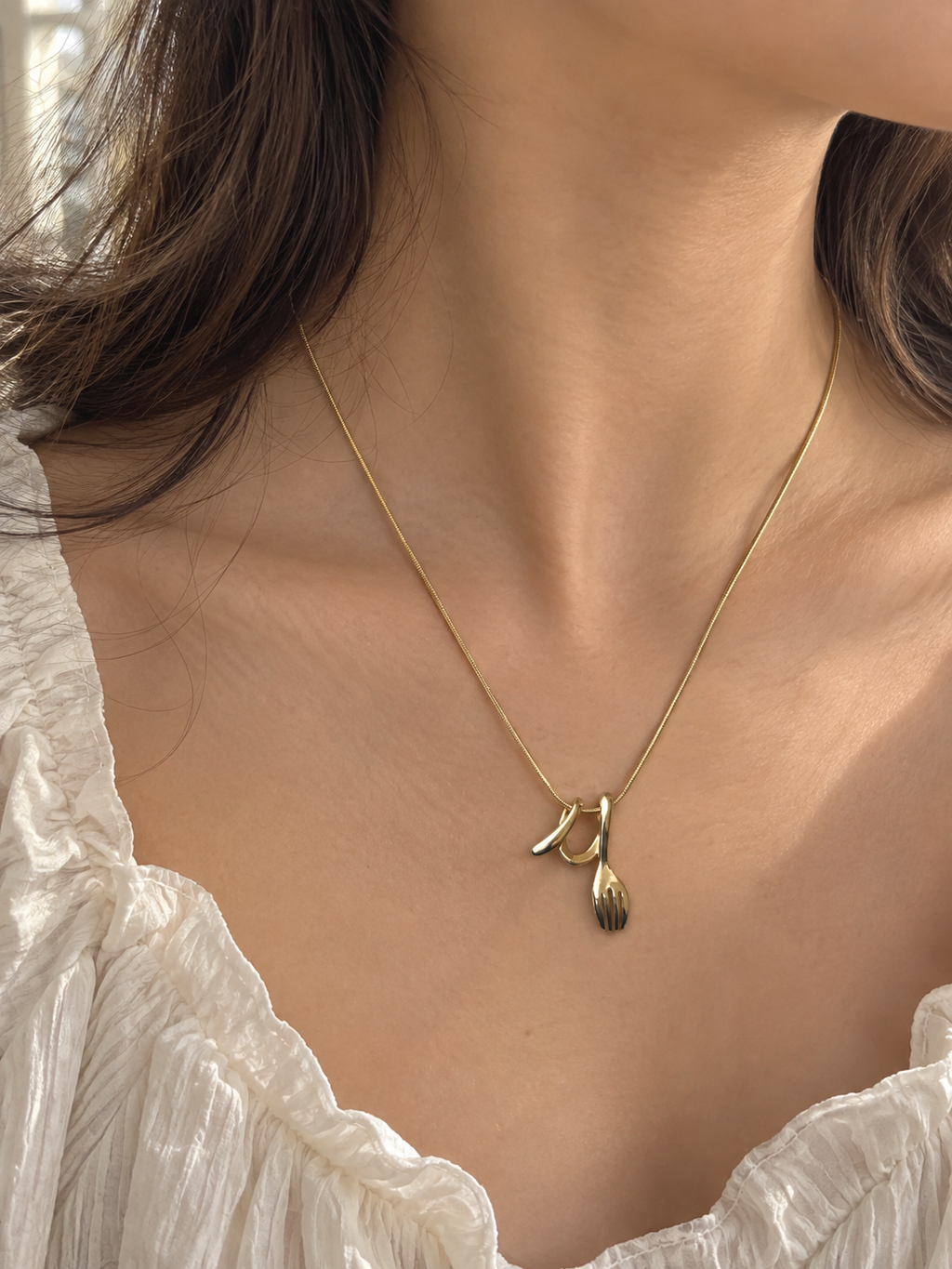 Sculpted Gold Drop Pendant Necklace