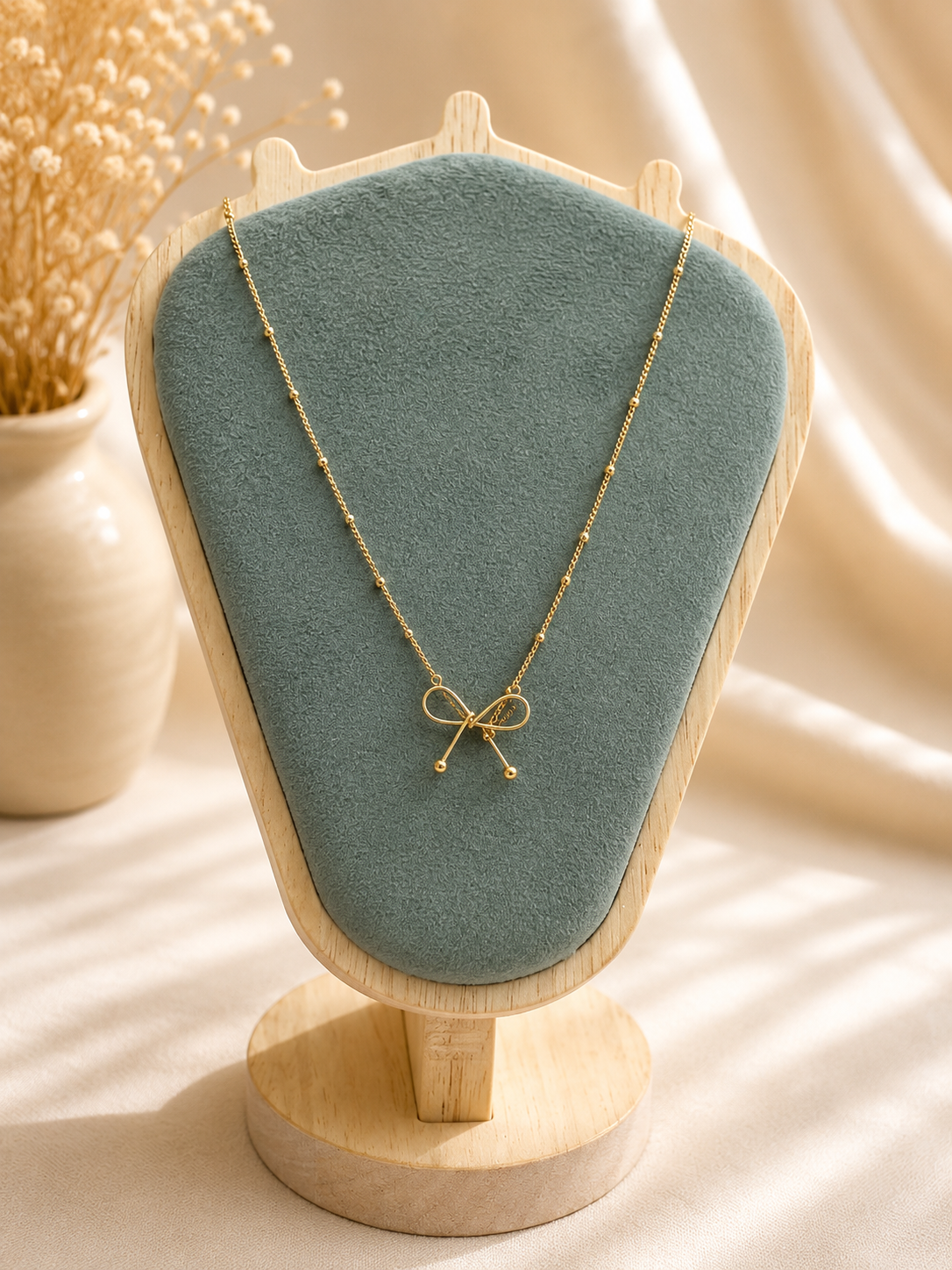 Golden Bow Charm Necklace
