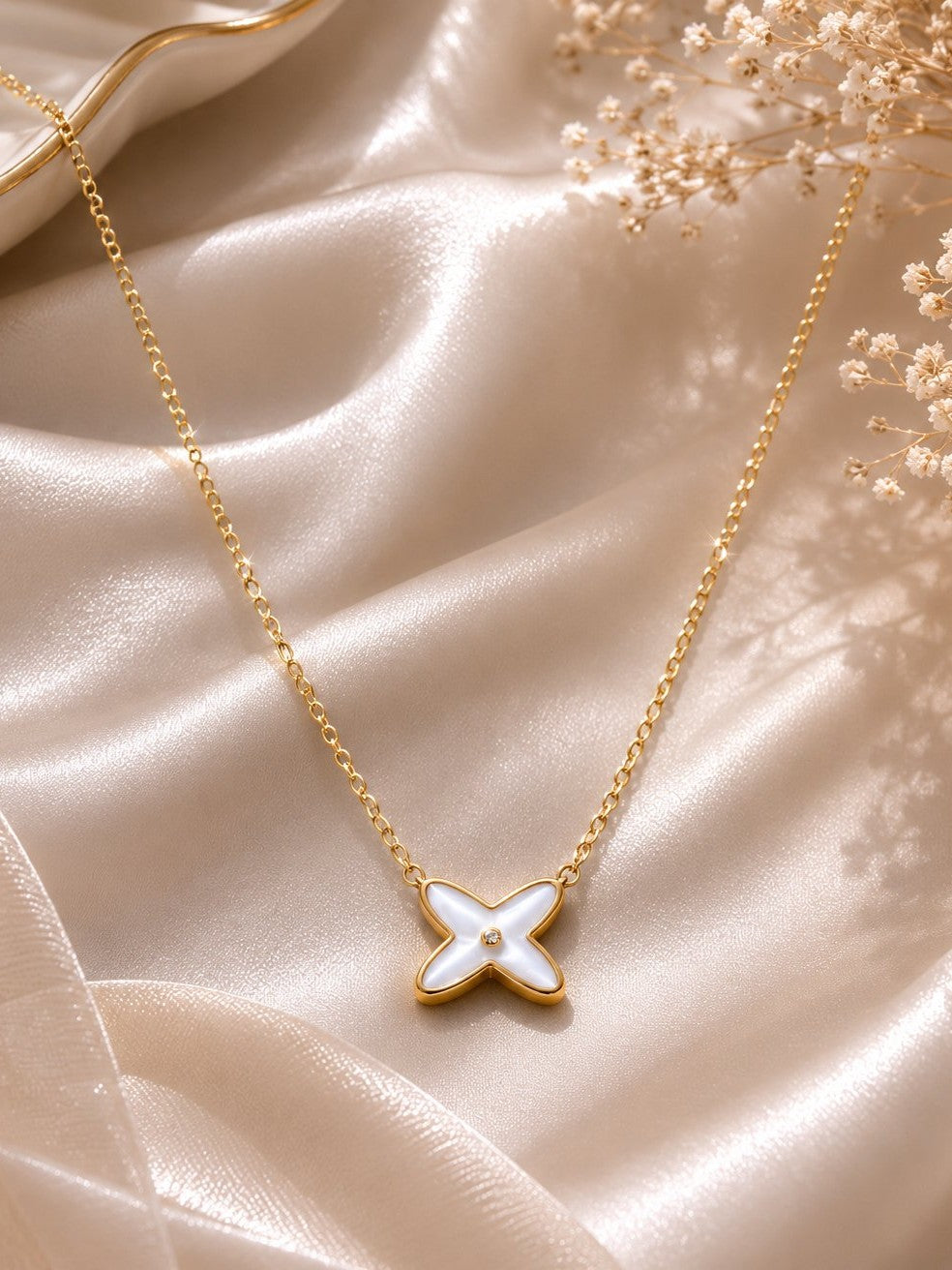 White Clover Enamel Pendant