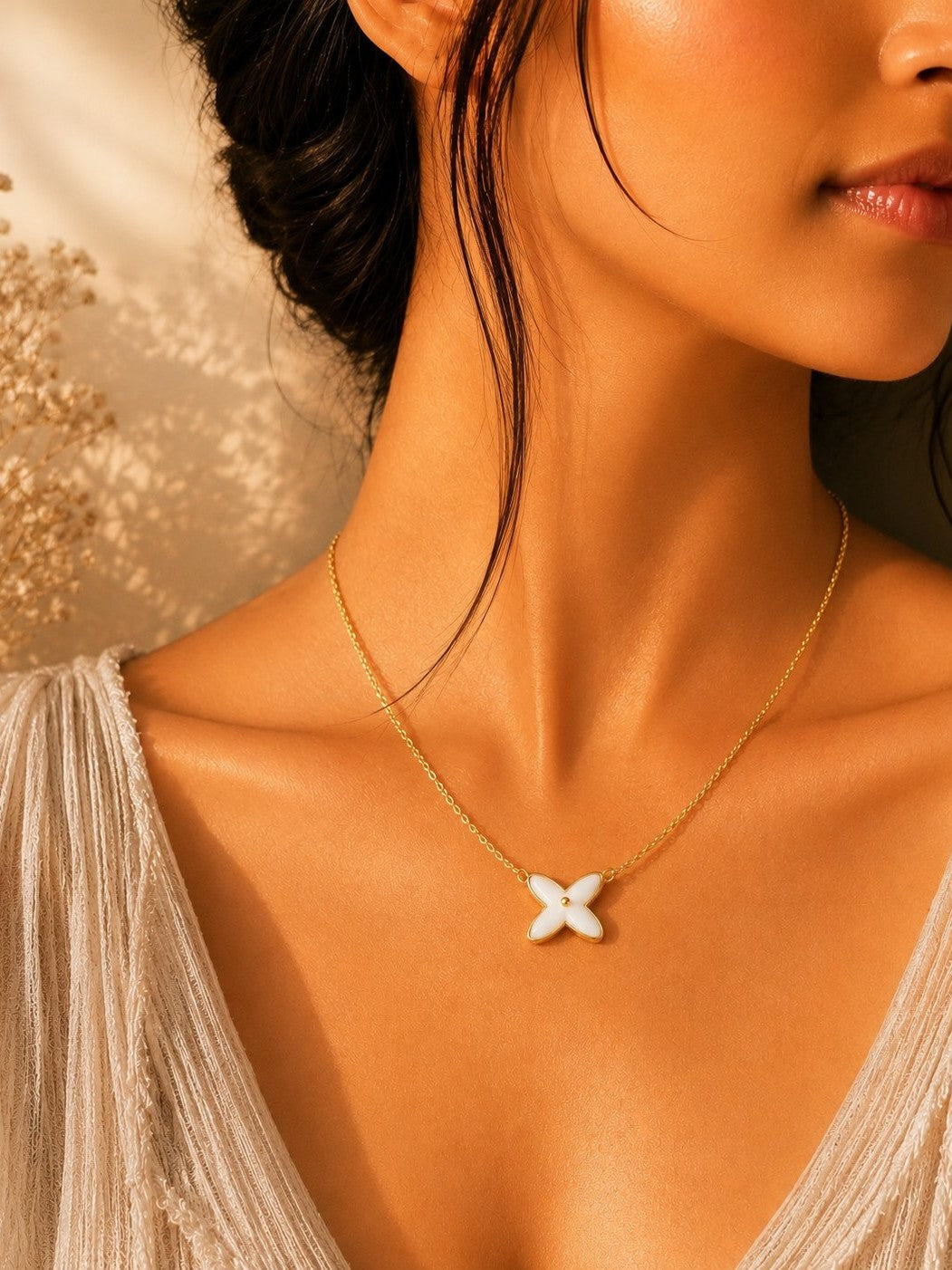 White Clover Enamel Pendant