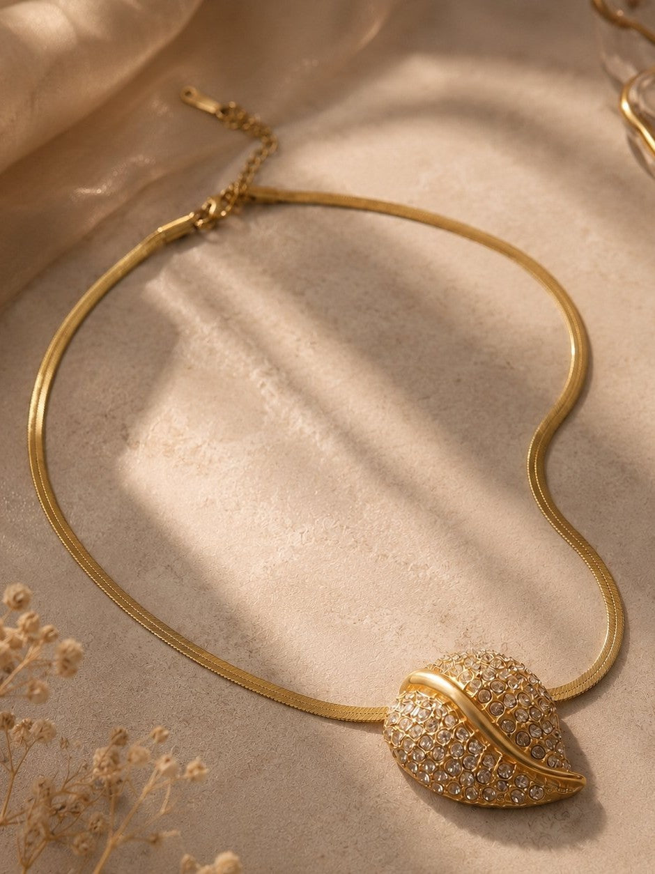 Crystal Leaf Pendant Necklace