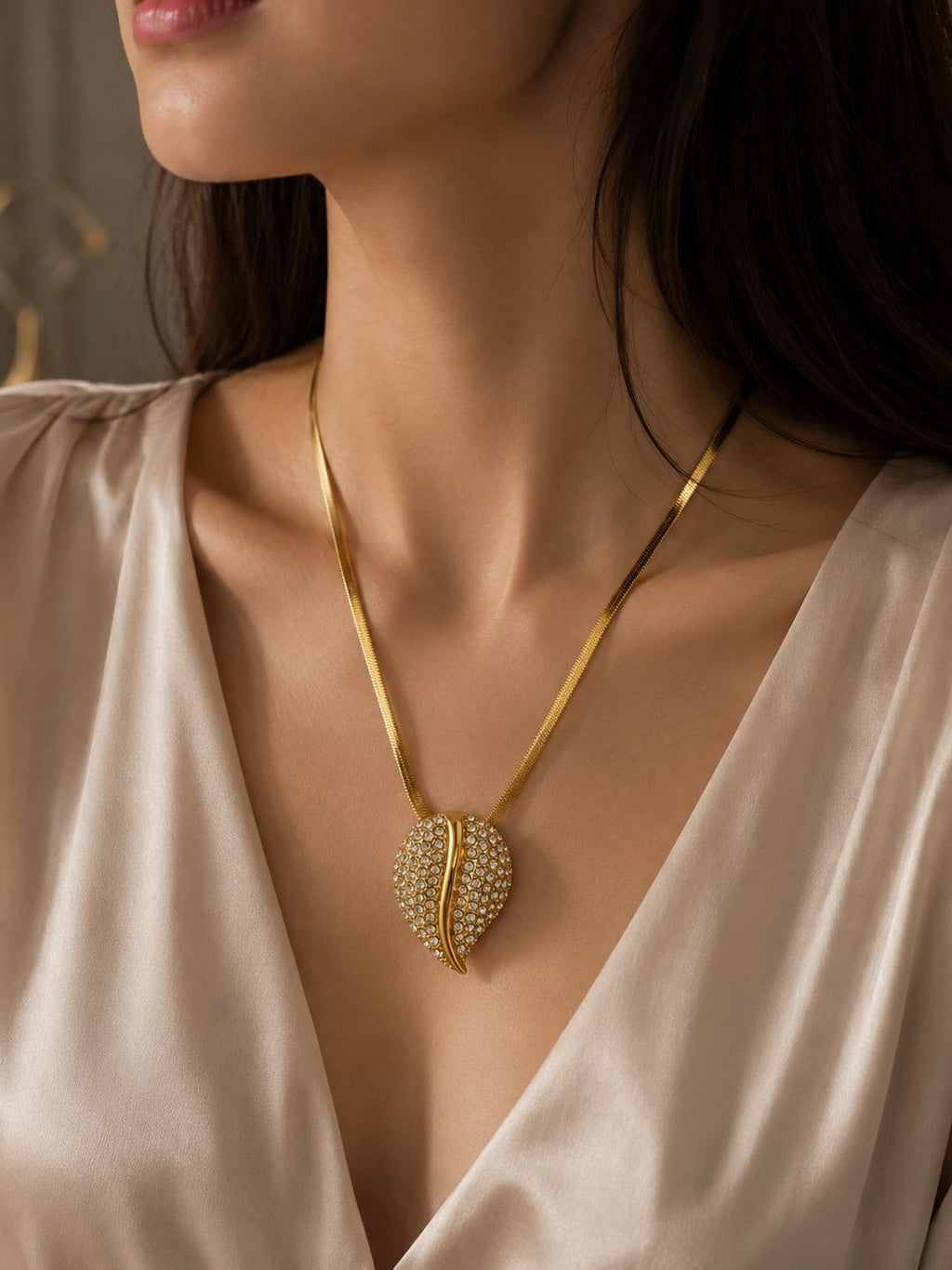 Crystal Leaf Pendant Necklace