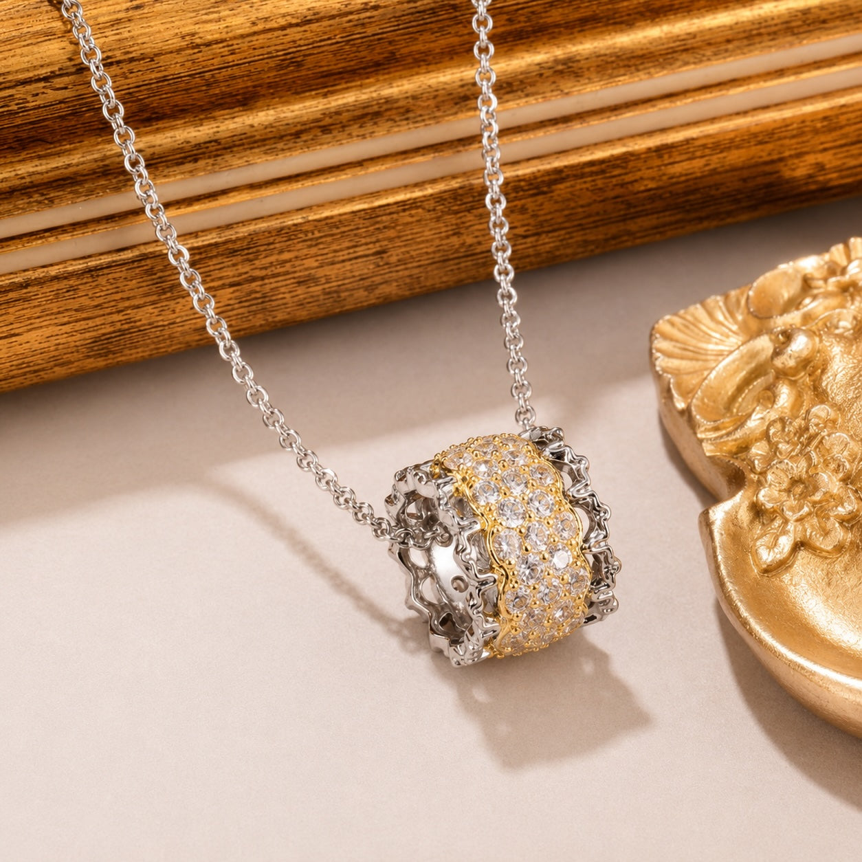 Crystal Filigree Barrel Pendant