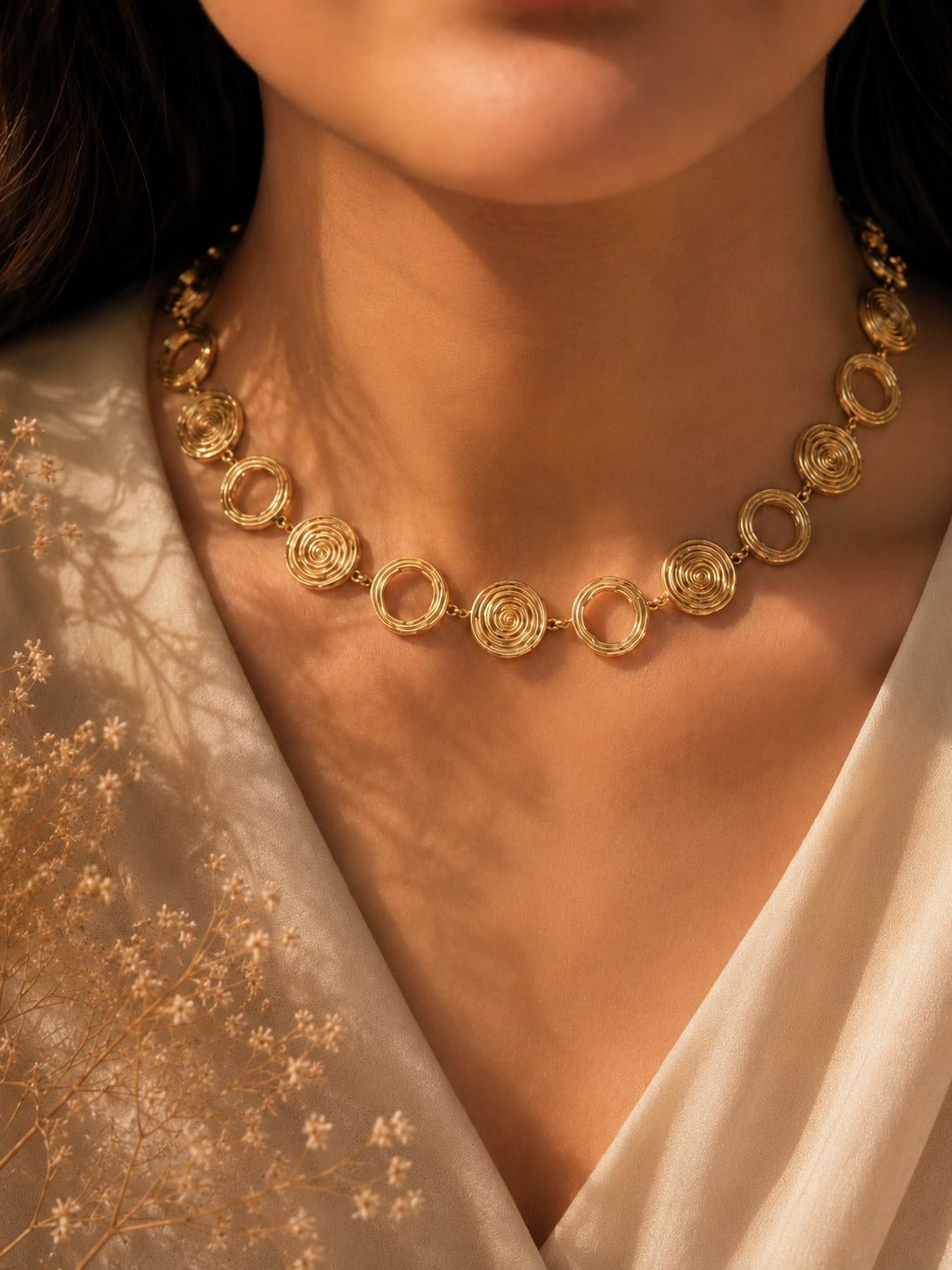 Gold Spiral Circle Necklace