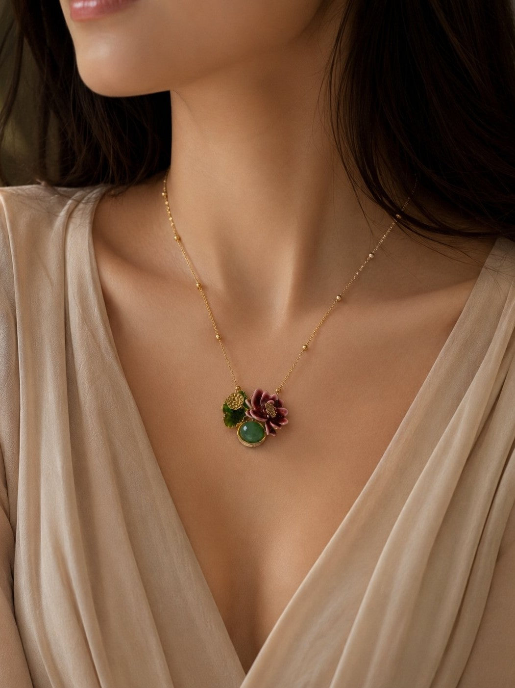Lotus & Jade Pendant