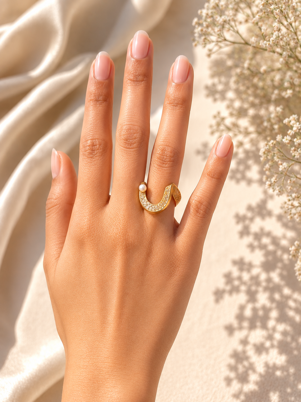 Celeste Pearl Arc Ring