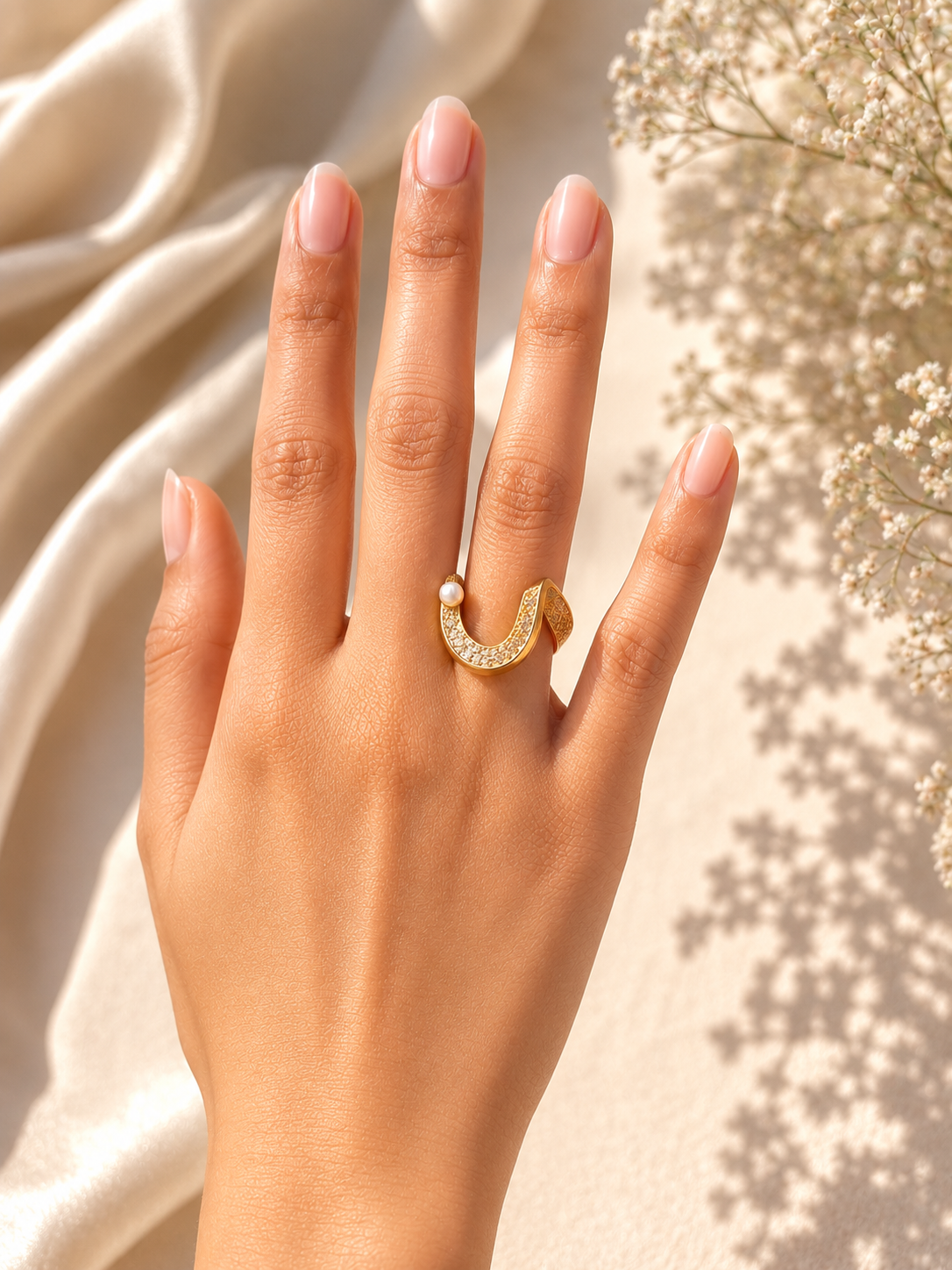 Celeste Pearl Arc Ring