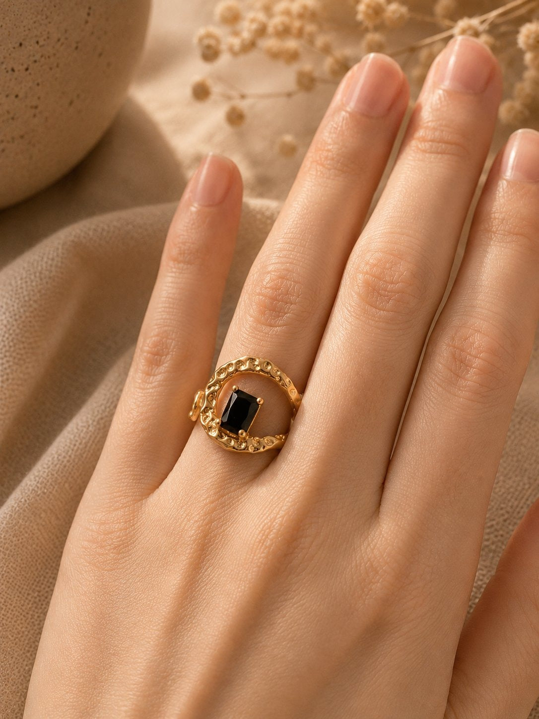 Black Onyx Baroque Ring