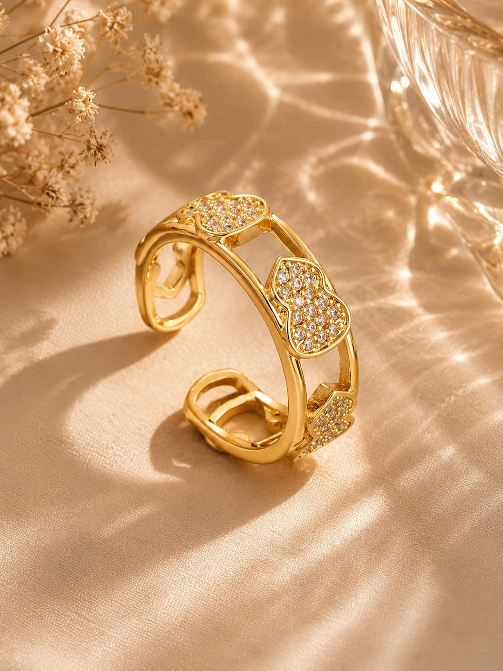 Crystal Heart Link Ring