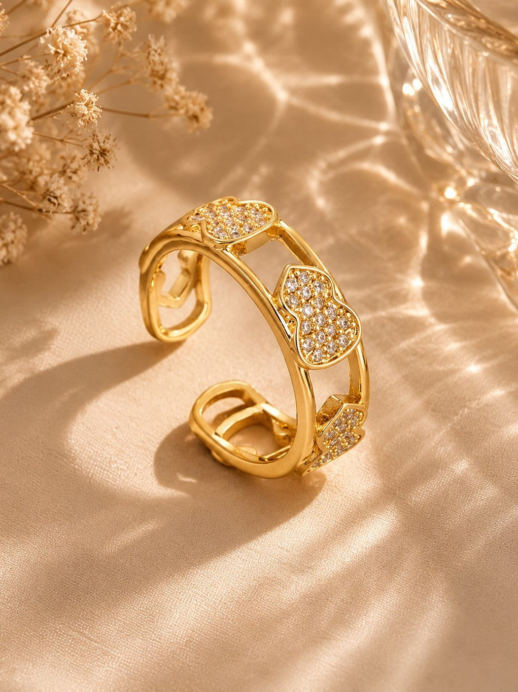 Crystal Heart Link Ring