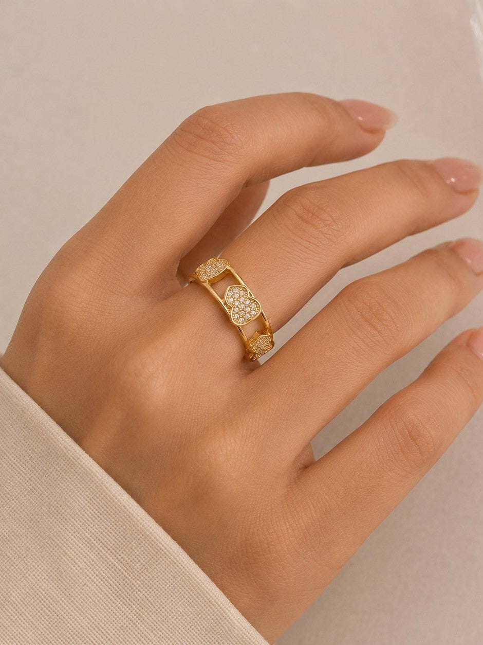 Crystal Heart Link Ring
