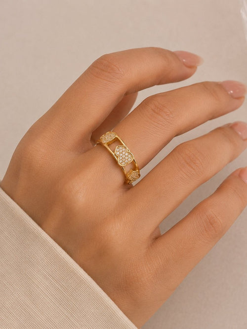 Crystal Heart Link Ring