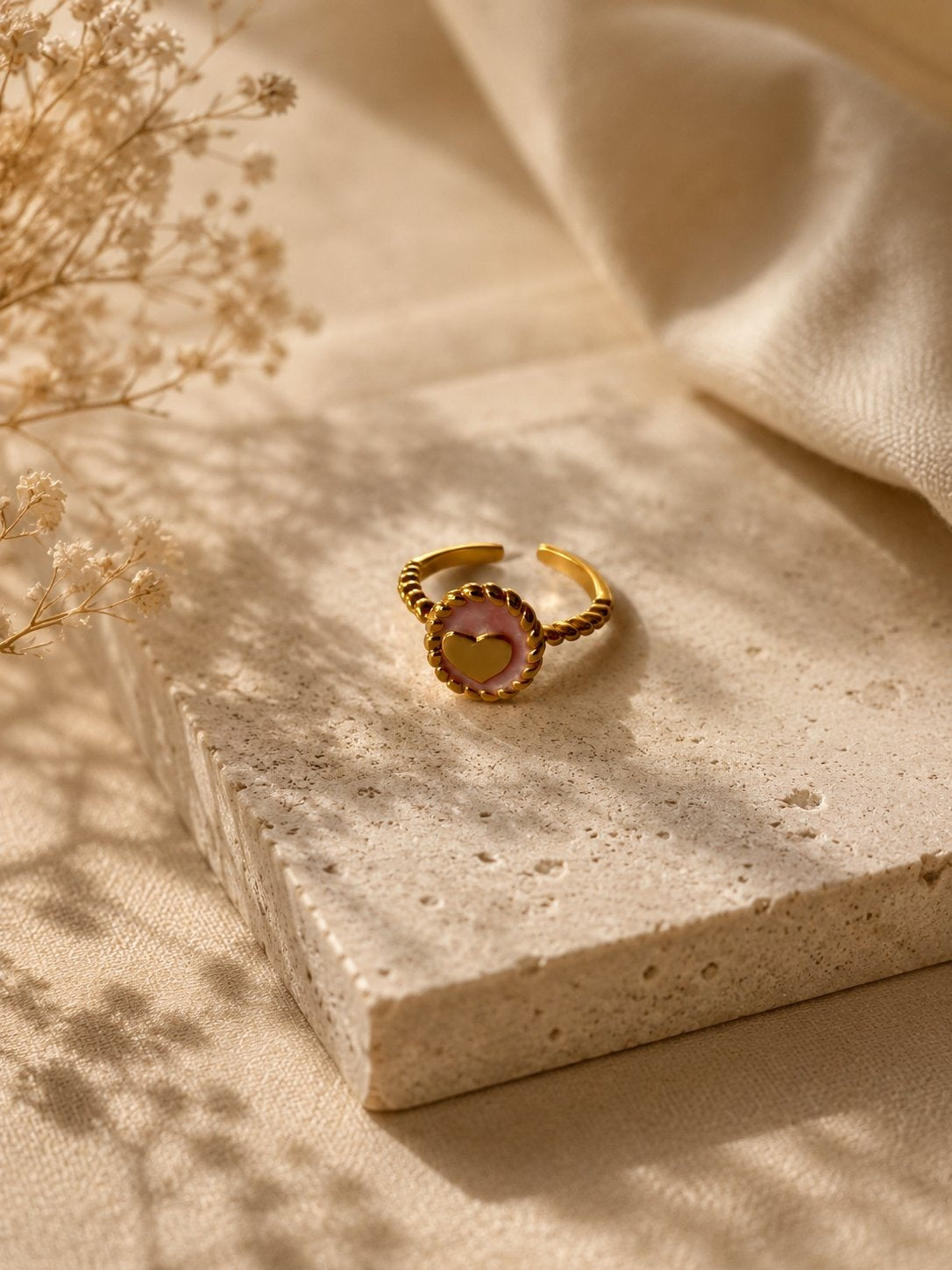 Pink Heart Enamel Ring