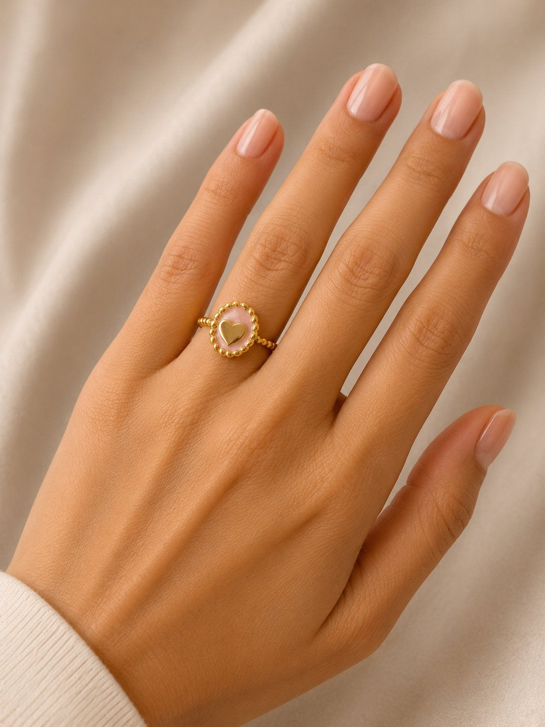 Pink Heart Enamel Ring